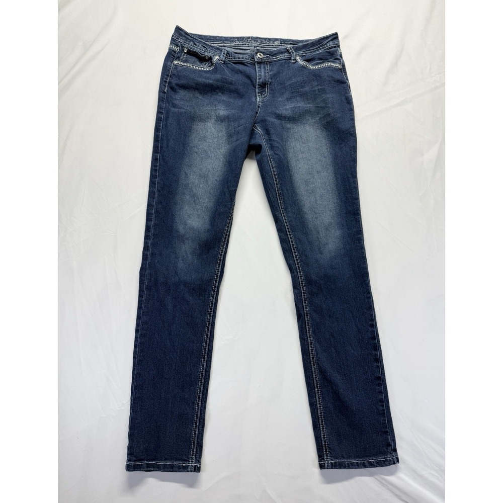 Revolution & Revolt M8.5 Bootcut Jeans‎ Women's Mid Rise Embellished Denim Blue